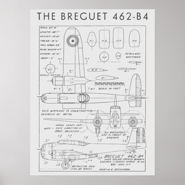 1938 Luftfahrzeug Breguet 462-B4 Art Print Poster (Vorne)