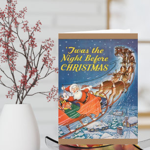 1938 Vintager Weihnachtsmann Sleigh Rentier Flying Feiertagskarte