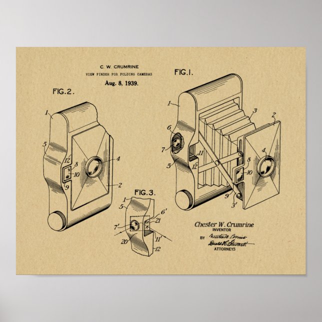 1939 Faltkamera Patent Art Zeichnend Druck Poster (Vorne)