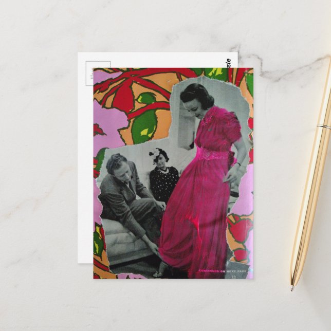 1939 Modelldame für Pyjamas Mixed Media Collage Postkarte (Vorderseite/Rückseite Beispiel)