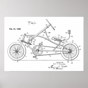 1939 Vintages Fahrrad-Patent Art Print Poster