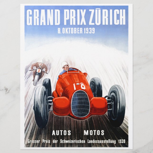 1939 Zürich Grand Prix Racing Poster (Vorderseite)