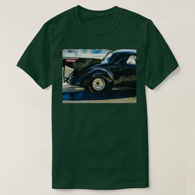 1940 Black Willys Coupe Drag Car T-Shirt (Design vorne)