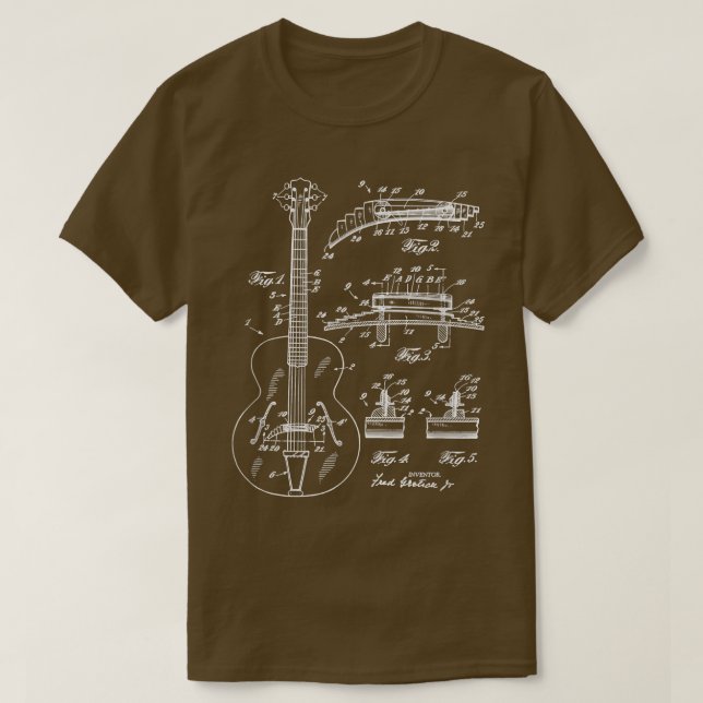 1940 Ikonisches Gitarrenpatent Zeichnend Musikplay T-Shirt (Design vorne)