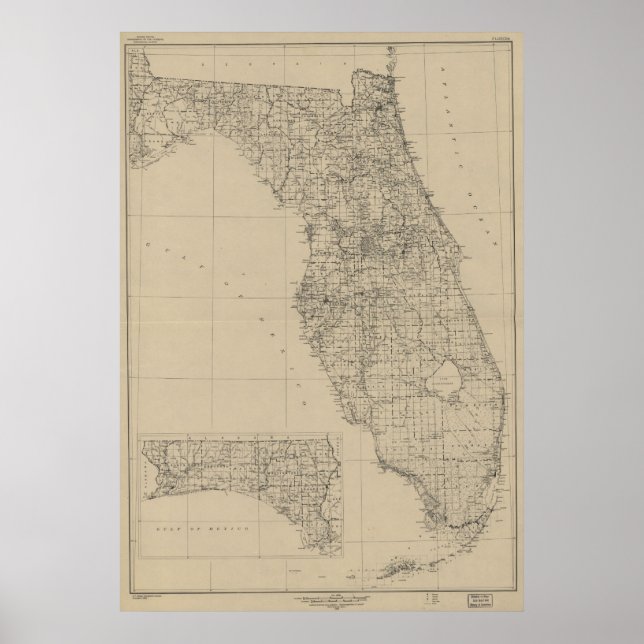1940 Karte von Florida Poster (Vorne)
