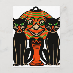 1940 Retro-Halloween-Schwarze Katzen Postkarte