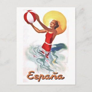 1940 Spanien Beach Travel Poster Postkarte