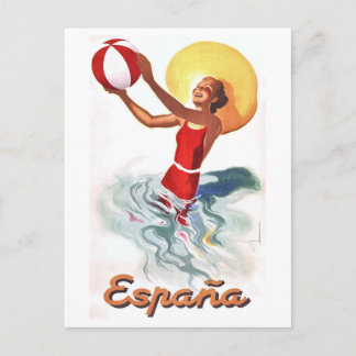 1940 Spanien Beach Travel Poster Postkarte