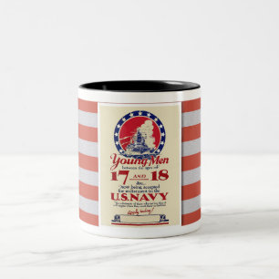 1940 US NAVY RECRUITMENT POSTER ZWEIFARBIGE TASSE