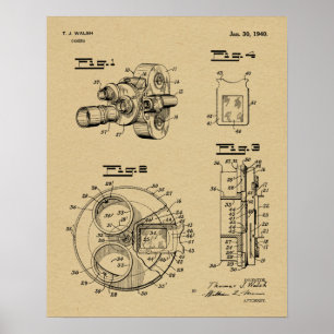 1940 Vintage Kamera Patent Kunst Zeichnung Druck Poster