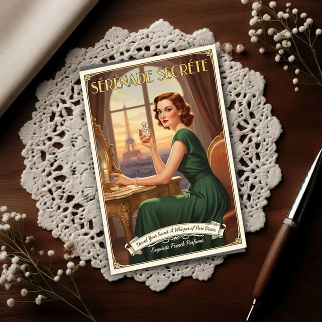 1940 Vintage Sérénade Secrète Parfümwerbung Postkarte (Von Creator hochgeladen)