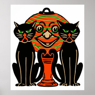 1940 Vintages Halloween-Schwarze Katzen Poster