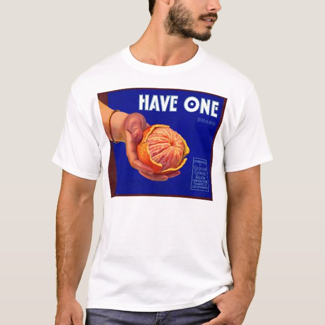 1940er haben ein orangefarbenes Katzenetikett T-Shirt (Vorderseite)
