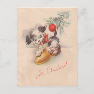 1940er Jahre Vintage Es ist Weihnachten Hundewelpe