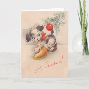 1940er Jahre Vintage Es ist Weihnachten Welpen Hun