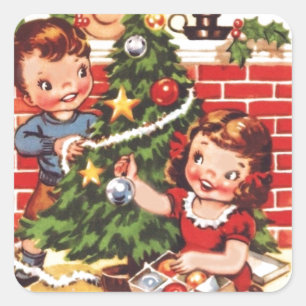 1940er Jahre Vintage Frohe Weihnachten Quadratischer Aufkleber