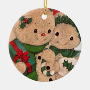 1940er Jahre Vintage Schneemann Paar Keramik Ornament