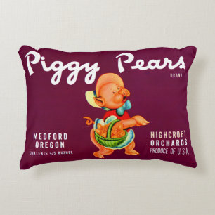 1940er Piggy Pears Fruchtkisten-Etikett Druck Dekokissen