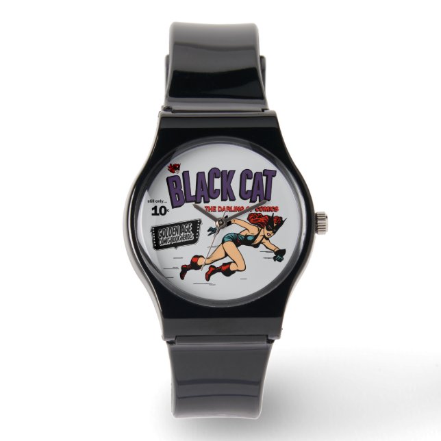 1940er Schwarzkatzen-Comic-Uhr Armbanduhr (Vorderseite)