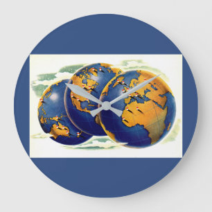 1940s as the world turns three views of earth große wanduhr