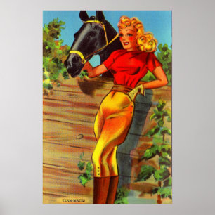 1940s pin-up gal and horse poster