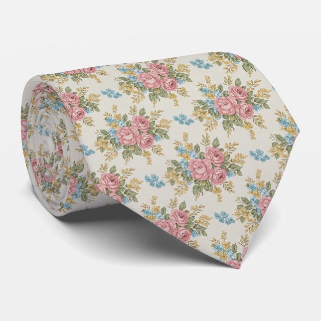 1940s Retro Bouquet Floral Pattern Krawatte (Gerollt)