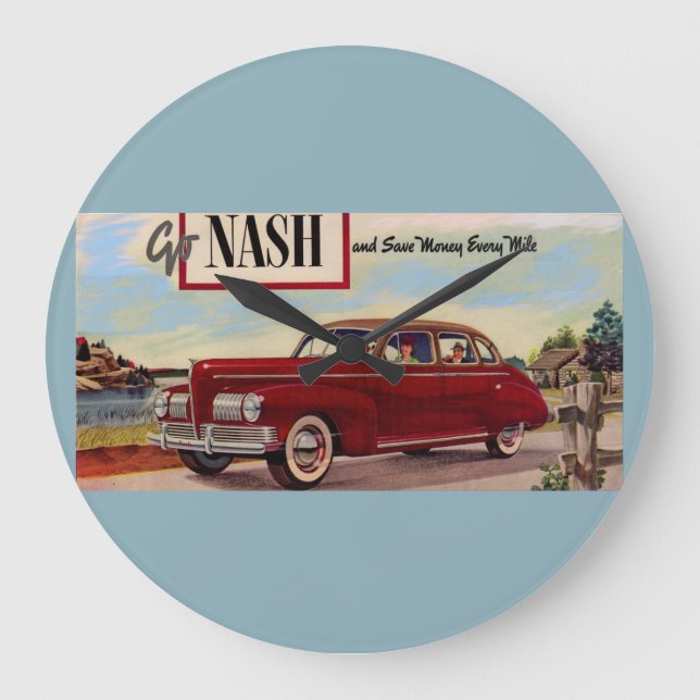 1941 Nash-Automobilanzeige Große Wanduhr (Vorderseite)