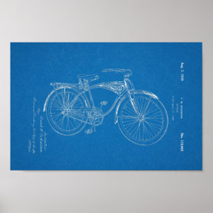 1942 Vintag Schwinn Bicycle Patent Blueprint Art Poster