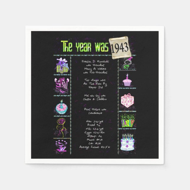 1943 Geburtsjahr Trivia Napkins Serviette (Vorderseite)
