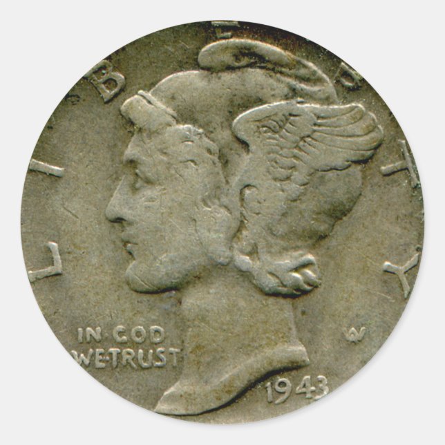 1943 US Mercury-Dime-Aufkleber Runder Aufkleber (Vorderseite)