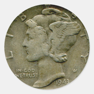 1943 US Mercury-Dime-Aufkleber Runder Aufkleber