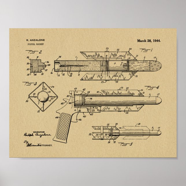 1944 Pistol Rocket Patent Art Zeichnend Print Poster (Vorne)