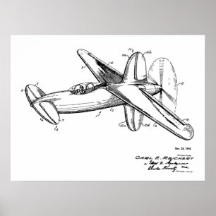 1944 Pusher Flugzeug Patent Art Zeichnend Print Poster