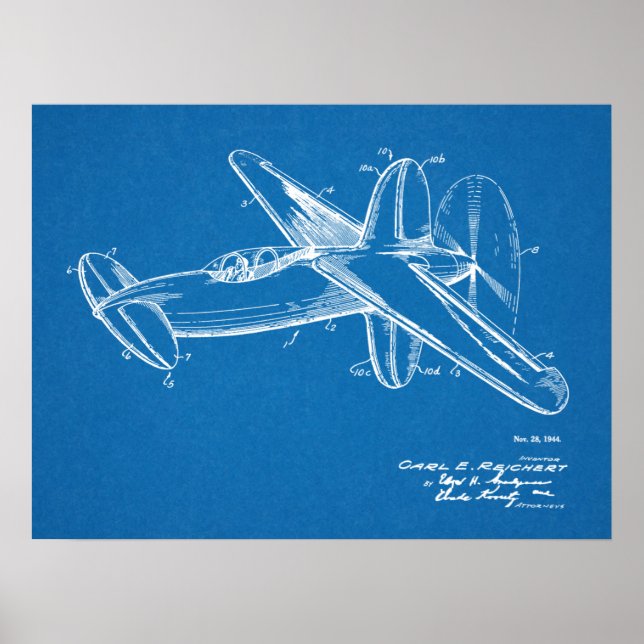 1944 Pusher Flugzeug Patent Art Zeichnend Print Poster (Vorne)