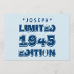 1945 oder Any Year Birthday Limited Edition 70th V Einladung<br><div class="desc">1945 oder Any Year Birthday Limited Edition 70th V3Z. Sie suchen ein einzigartiges Geburtstagsgeschenk? Hier ist ein lustiges individuelles Geburtstagsgeschenk.Und! -Text ist anpassbar, sodass Sie einen Namen ändern oder hinzufügen können, ein Gefühl hinzufügen oder ein Jahr ändern können. Es liegt an Ihnen - Sie können ein einzigartiges einmaliges Geschenk haben,...</div>