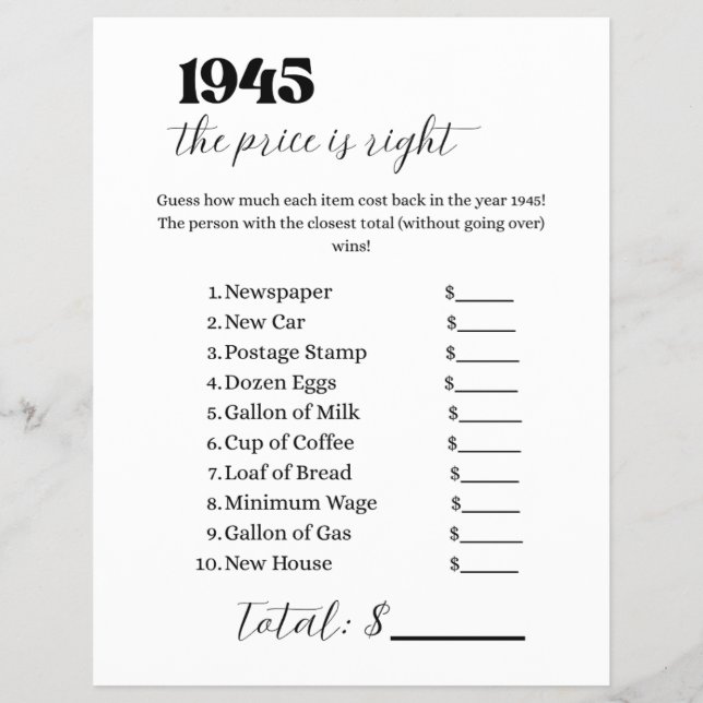1945 Preis ist das richtige Spiel Flyer (Vorne)