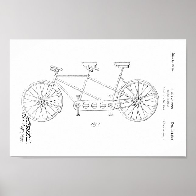 1945 Vintag Schwinn Bicycle Patent Art Print Poster (Vorne)