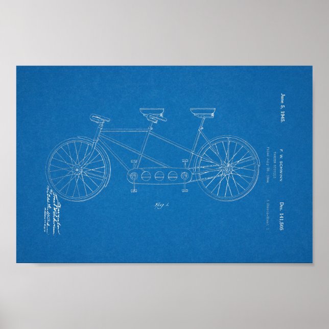 1945 Vintag Schwinn Bicycle Patent Blueprint Art Poster (Vorne)