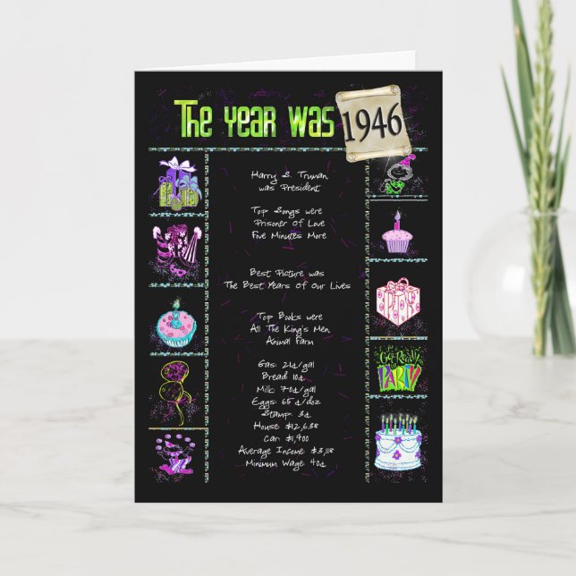 1946 Geburtstagsspass - Fakten Karte (Vorderseite)