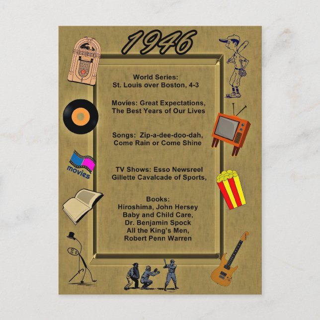 1946 Große Ereignisse Geburtstagskarte Postkarte (Vorderseite)