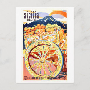 1947 Sizilien Italien Reiseplakat Ewiger Frühling Postkarte