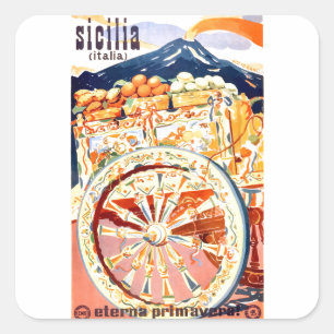 1947 Sizilien Italien Reiseplakat Ewiger Frühling Quadratischer Aufkleber