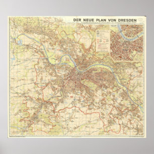 1947 Stadtplan von Dresden, deutscher Städtebau Poster