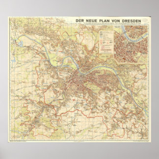 1947 Stadtplan von Dresden, deutscher Städtebau Poster
