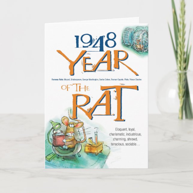 1948 Chinesischer Zodiac Rat Funny Birthday Karte (Vorderseite)