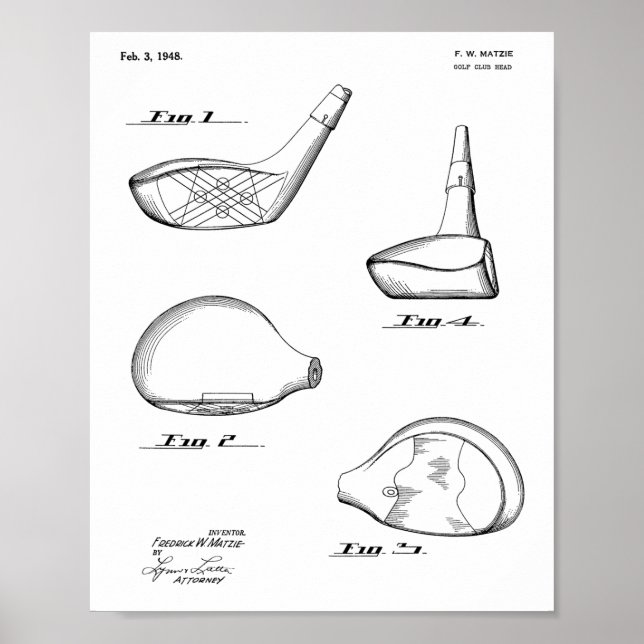 1948 Driver Golf Club Patent Art Zeichnend Print Poster (Vorne)