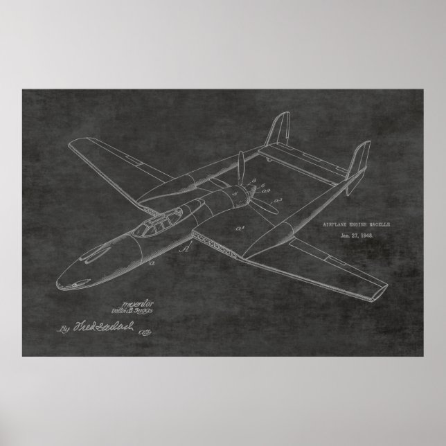 1948 Pusher Flugzeug Patent Art Zeichnend Print Poster (Vorne)