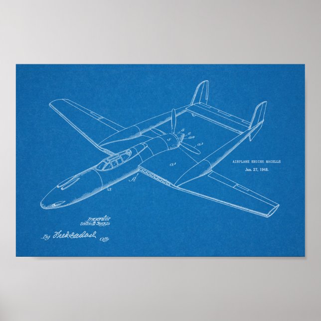 1948 Pusher Flugzeug Patent Art Zeichnend Print Poster (Vorne)