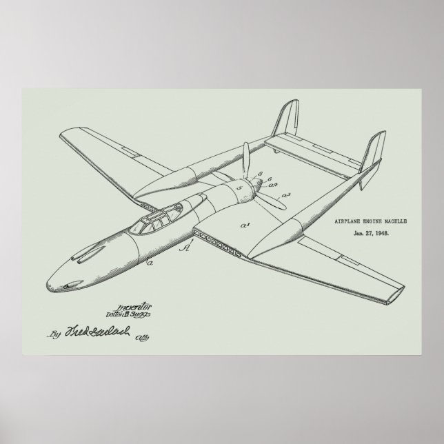 1948 Pusher Flugzeug Patent Art Zeichnend Print Poster (Vorne)