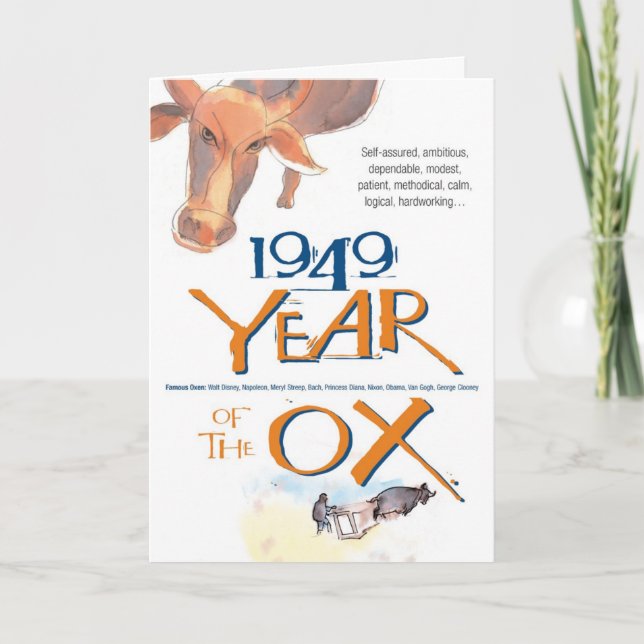 1949 Chinese-Tierkreis-Ochsen-lustiger Geburtstag Karte (Vorderseite)